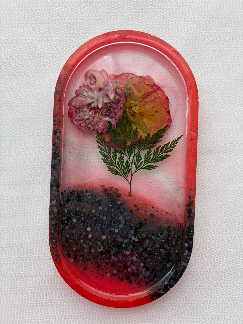 Handmade Floral Resin Tray in Red with Pressed Flowers